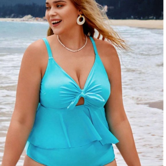 NWOT SHEIN Leisure Plus Ruffle Hem Knot Front Bikini Swimsuit - Picture 5 of 5